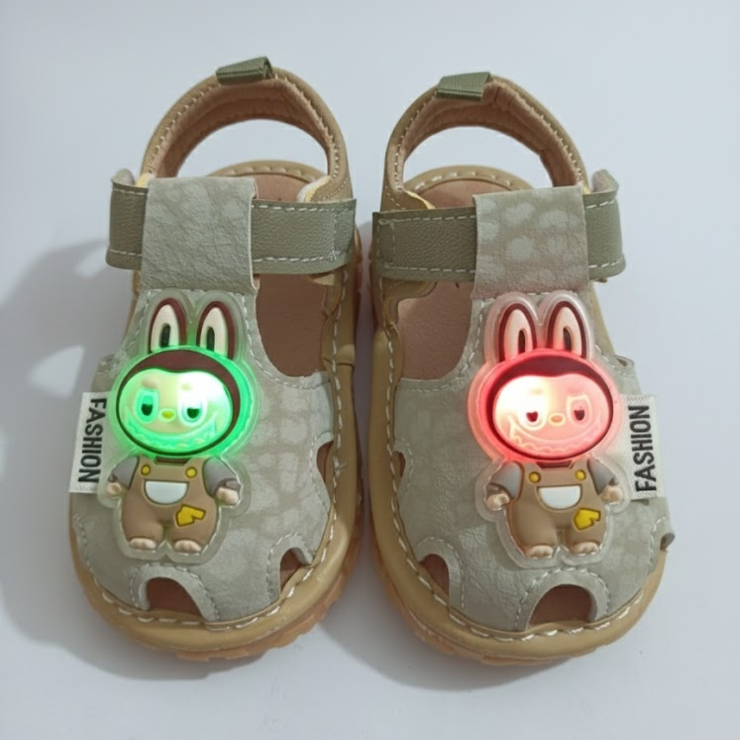 Premium Light-Up Baby Sandals –Beige Cartoon Design
